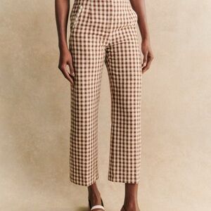 *NWOT* Martin Crop Trousers Size 2, Brown Gingham/Ecru Linen Cotton Blend.